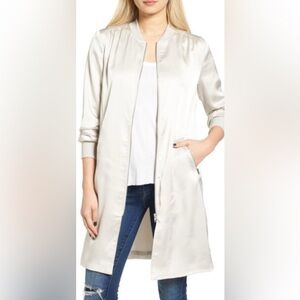 J. O.A. Longline Satin Bomber Jacket in Ash